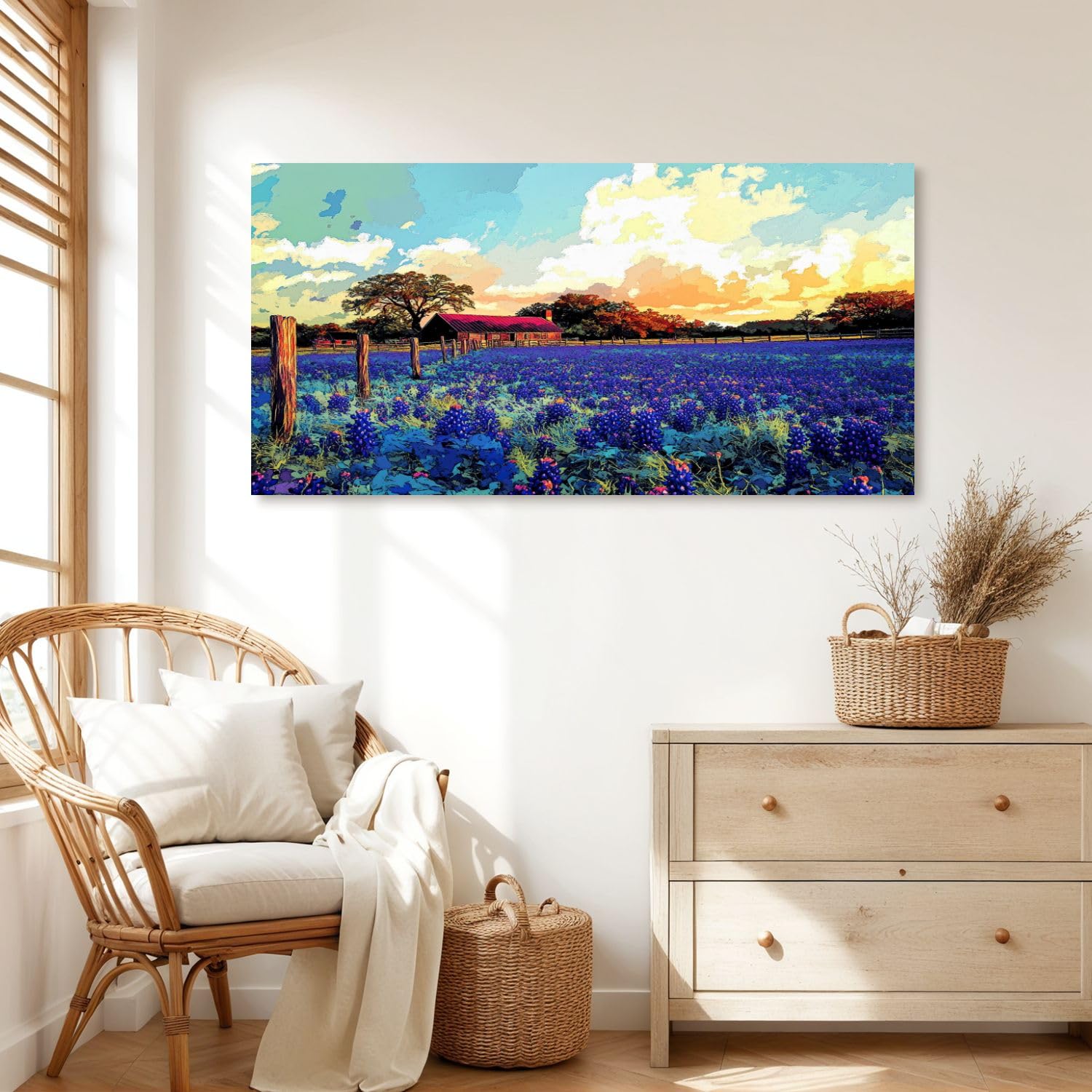 Amazon.com: Canvas Wall Art Prints Texas Farm Bluebonnet Field